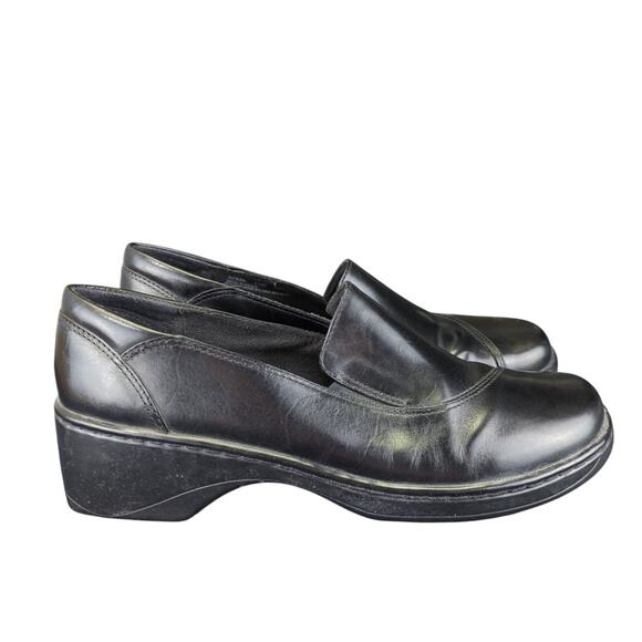 Clarks‎ Polar Slip-on Loafers Clogs 37335 Black Leather Platform Women's Size 11 - Picture 1 of 9